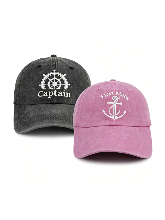 Captain and First Mate Hat for Men Women, Adjustable Matching Cotton Nautical Marine Sailor Baseball Caps, Boat Owner Gift, Classic Captains Hat for Men