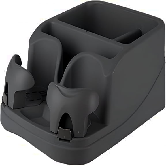 XIBUFE Car Console Organizer with 2 Adjustable Cup Holders, Seatbelt Secured Vehicle Storage Bin for Middle Seat, 3 Compartment Auto Interior Accessory for Trucks SUVs Minivans, Black