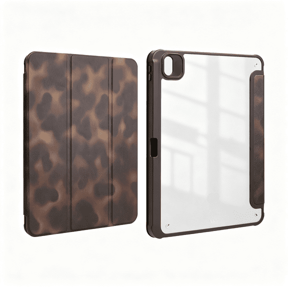 XIBUFE Case for Ipad Air 11 Inch M4 2026/M3 2025/M2 2024,10.9 Inch for Ipad Air 5Th/4Th Gen 2022/2020 Case Amber Leopard Aesthetic with Clear Transparent Back Cover with Pencil Holder-Brown