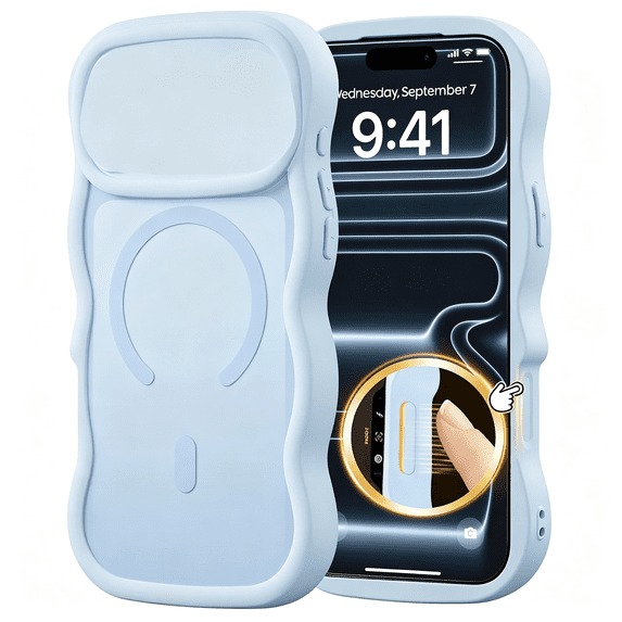 XIBUFE for Case Wavy Frame Cute, Light Blue| Full Camera Protection ...