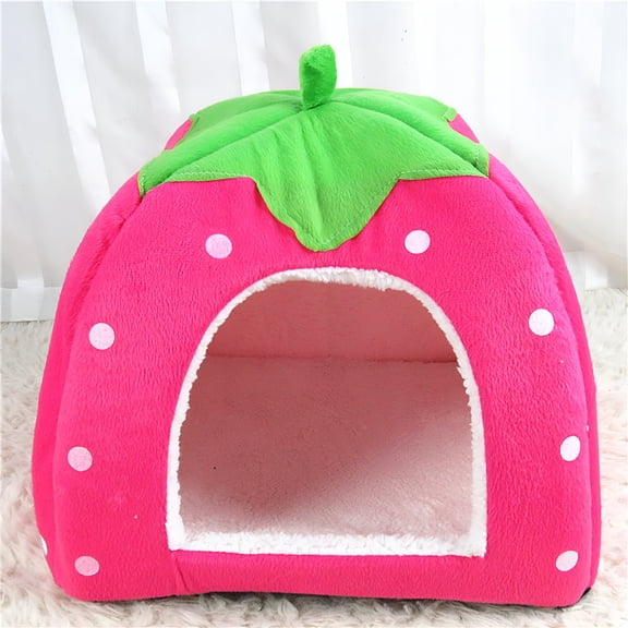 XIBUFE Cat Bed Winter Indoor House Padded House Folding Yurt Strawberry Tent