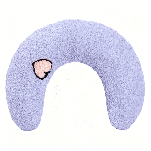 XIBUFE Cat Calming Pillow for Indoor Pet Small Dog Calming Pillow Soft Fluffy Cat Bed Dog Neck Toy Half Donut Anxiety Relief Toy with Cute Embroidery Pattern(Purple,Peaches)