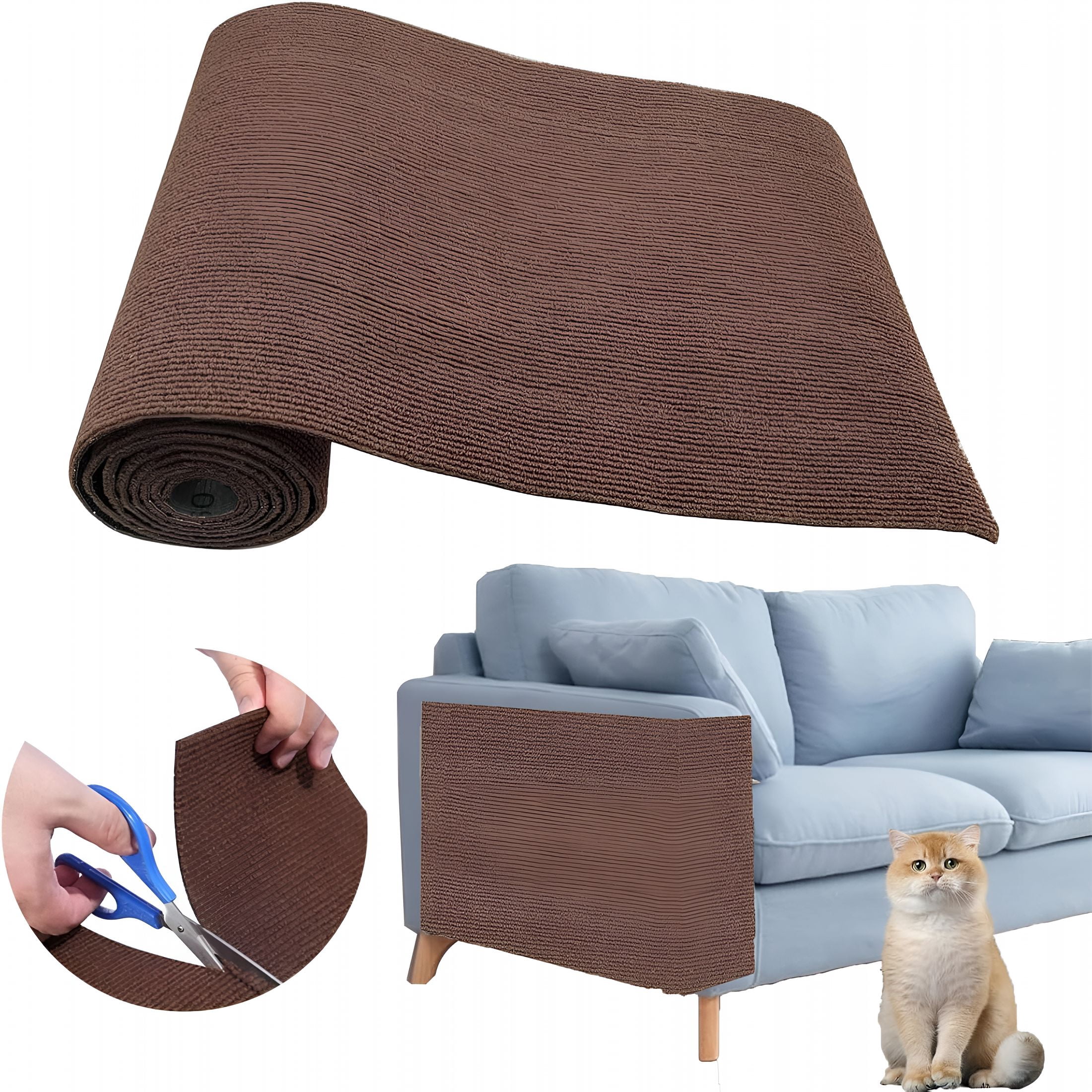 XIBUFE Cat Scratch Couch Furniture Protector, Adhesive Cat Scratch Pad Deterrent for Furniture, DIY Climbing Cat Scratcher Couch Protector for Indoor (Brown,78.7x15.8In)