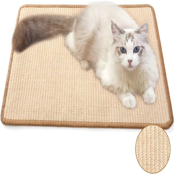 XIBUFE Cat Scratcher Mat, 23.6 X 15.7 Inch Natural Sisal Cat Scratch Mats, Horizontal Cat Floor Scratching Pad Rug with Sticky Tapes, Protect Sofa and Carpet