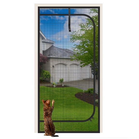 XIBUFE 2026 New Cat Screen Door Fits Door Size 30"X 80" Thickened Heavy Duty Pets Resistant Mesh Screen Door for Living Room, Kitchen, Bedroom, Cat Proof Screen with Zipper Closure