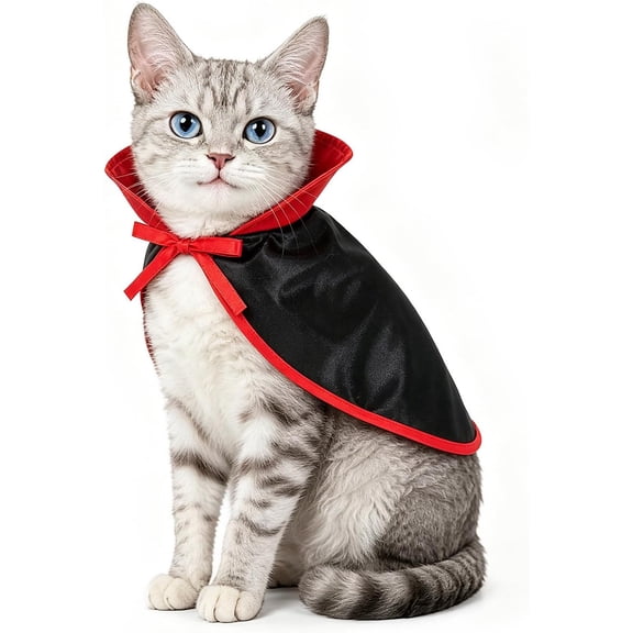 XIBUFE Cat Vampire Costume, Halloween Vampire Pet Cloak for Cats Small Dogs Rabbits, Dracula Standing Cape, Puppy Gothic Poncho Halloween Cosplay Outfit Pet Halloween Vampire Costumes