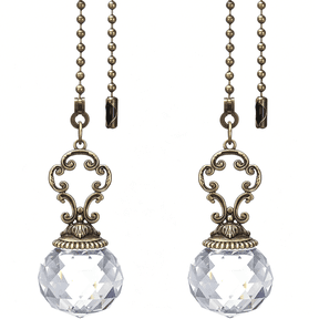 XIBUFE Ceiling Fan Pull Chain,2 Pack 12" Decorative Crystal Pendant Chain Extender Charm Extension Pull String for Ceiling Fans Light Lamp,Clear
