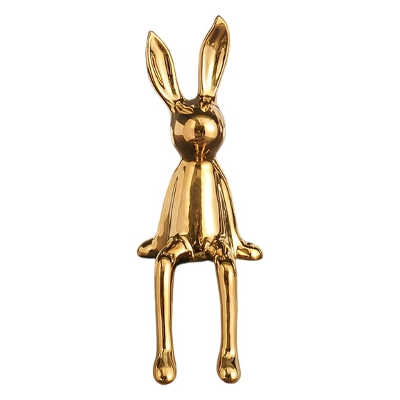 XIBUFE Ceramic Easter Bunny Shelf Sitter Figurine, Gold Electroplated Rabbit Statue for Home Decor, Bookshelves, Tabletops