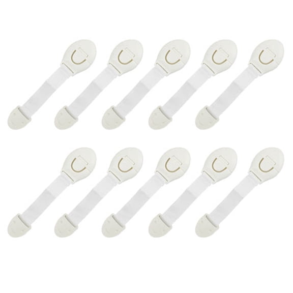 XIBUFE Child Safety Strap Locks 10 Pack Strong Adhesive Adjustable Length Safety Locks for Refrigerator Toilet Cabinet Drawer Door Baby Proofing Protection System (10 inches / 25.4 cm)