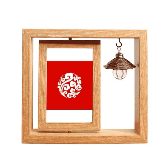 XIBUFE Chinese Traditional Decorative Cloud Wooden Rotating Picture Photo Frame 4X6,Elegant Rotating Display for Desk Or Shelf