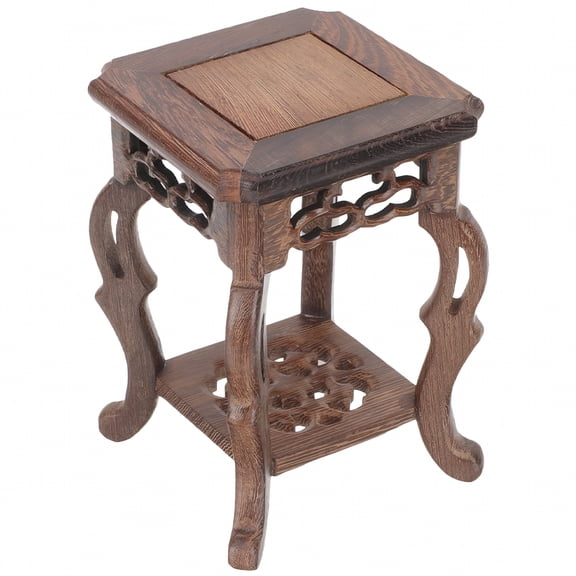XIBUFE Chinoiserie Wooden Stool Plant Stand, Antique Style Small Wood Vase Table Display Stand for Indoor Plants, Flower Pots, Decorative Items