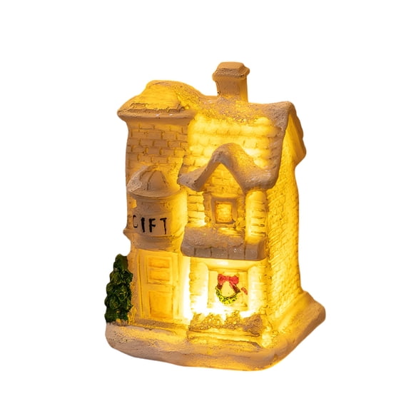 XIBUFE Christmas Houses Resin Ornaments Desktop Decoration,Lighted Christmas Mini Snow Houses,Cottage Town Tiny Figurine with Led Light Winter Village Ornament for Xmas Scene Snow Village