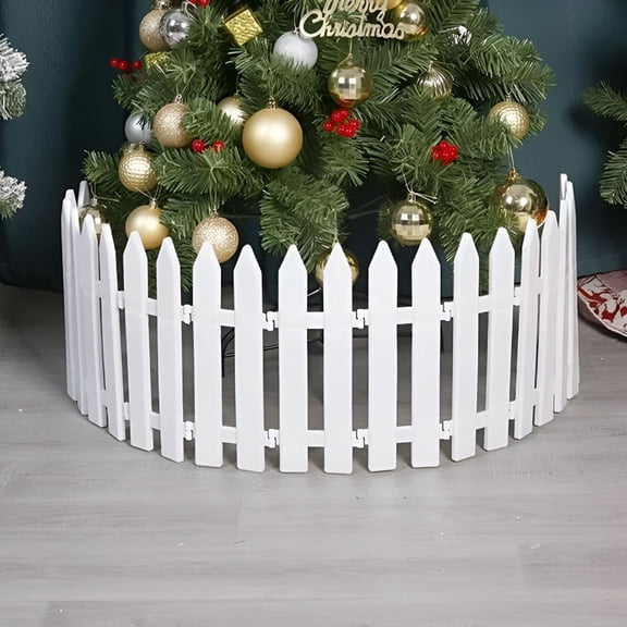 XIBUFE Christmas Tree Fence Set,White Fence Xmas Pet Tree Gate for Indoor Holiday Decor,Christmas Tree Gate White Picket Fence for Pet Dog Protector Fence for Christmas Tree