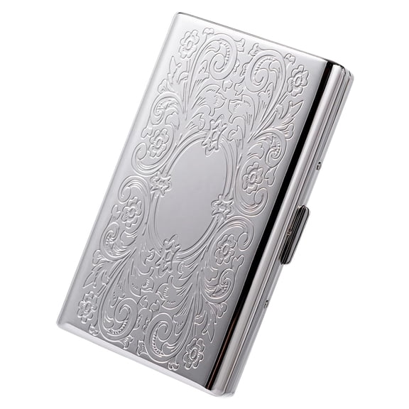 XIBUFE Classic Vintage Metal Women'S and Men'S Portable Cigarette Case, Rfid Credit Card Wallet. (Cigarette Case Wallet Rfid Protection Figure Silver, 12Pcs 100Mm)