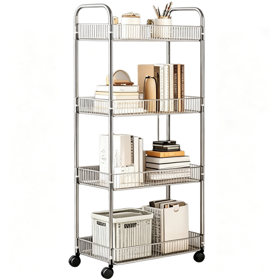 XIBUFE Clear 4-Tier Plastic Rolling Cart,Slim Storage Cart with Wheels,Multi-Functional Utility Trolley Organizer for Kitchen