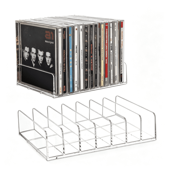 XIBUFE Clear Acrylic Cd Holder 2 Pack - Cd Storage Rack Dvd Organizer Stand Holds 28 Jewel Cases, Cd Display Shelf for Media Organization, Versatile Desktop Storage for Music Collection