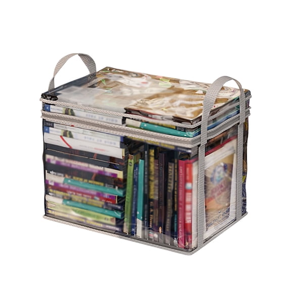 XIBUFE Clear Book Storage Bag Plastic Comic Books Organizer Collapsible Book Display Case,Moving Storage Bags with Reinforced Handles,For Home Library&Study Organization,Clutter-Free Storage-L