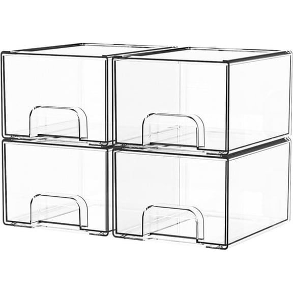 XIBUFE Clear Stackable Storage Drawers,Acrylic Drawer Containers for Organizing,Bathroom Organizers and Storage Bin Box,Plastic Makeup and Organizer Bins for Cabinet,Undersink