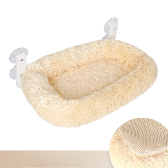 XIBUFE Cloud-Snuggle Cat Window Perch with 4-Sided Ultra-Thick&Fluffy Plush Cushion Bed,Foldable Cordless Cat Window Hammock for Window with Sturdy Metal Frame for Large Cats&Kittens(M,White)