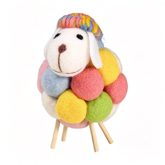 XIBUFE Colorful Boho Lint Sheep Ornament Handmade Lamb Figurine-Cute Easter Decor Tabletop Accent for Spring,Rustic Farmhouse Home Decoration Gift-Party Table Decorations