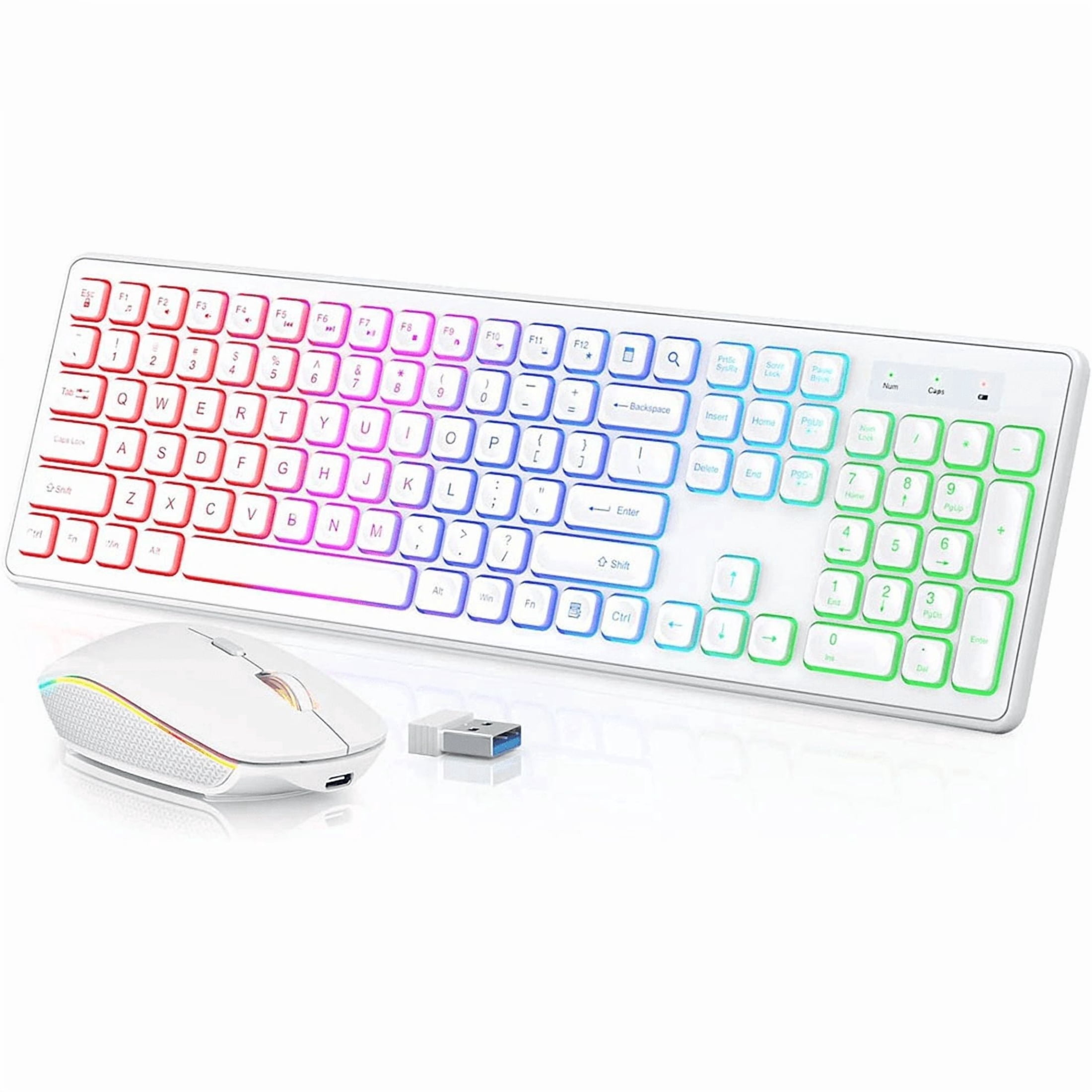 XIBUFE Colors Backlit Wireless Keyboard and Mouse Set Rechargeable Usb ...