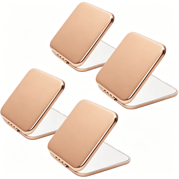XIBUFE Compact Mirror Bulk,Metal Square Shell,Double-Sided 1X/2X Magnifying,Small Pocket Mirror,Portable Travel Mirror for Purse,Rose Glod,4 Packs Rose Compact Mirror
