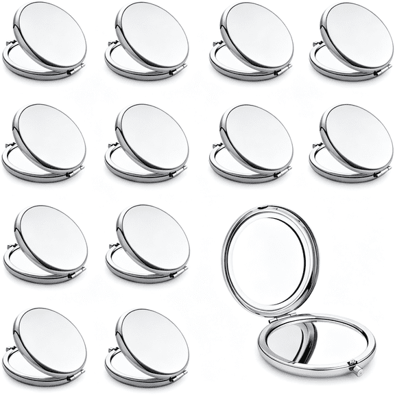 XIBUFE Compact Mirror,Pocket Travel Makeup Mirror for Purse,Metal Round Shell,2-Sided 1X/2X Magnifying,Portable,Folding,Handheld,Silver,12Pcs 12Pcs Compact Mirror Bulk