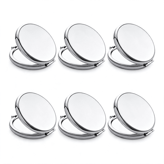 XIBUFE Compact Mirror,Pocket Travel Makeup Mirror for Purse,Metal Round Shell,2-Sided 1X/2X Magnifying,Portable,Folding,Handheld,Silver,Pocket Mirror 6Pcs