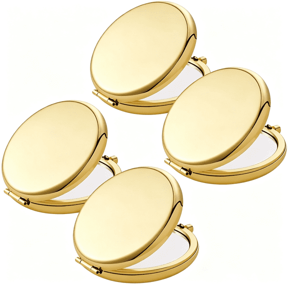 XIBUFE Compact Mirror for Purse,Metal Round Shell,Double-Sided 1X/2X Magnifying,Portable Travel Small Makeup Mirror,Mini Pocket Mirror,Gold Compact Mirror,Gold,4 Packs