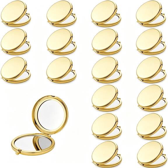 XIBUFE Compact Mirror for Purse,Metal Round Shell,Double-Sided 1X/2X Magnifying,Portable Travel Small Makeup Mirror,Mini Pocket Mirror,Gold Compact Mirror,Gold,18 Packs