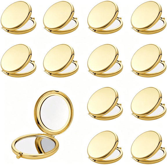 XIBUFE Compact Mirror for Purse,Metal Round Shell,Double-Sided 1X/2X Magnifying,Portable Travel Small Makeup Mirror,Mini Pocket Mirror,Small Mirror for Purse,Gold,12 Pack