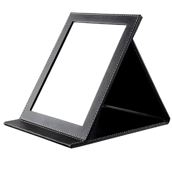 XIBUFE Compact Mirror, Unbreakable Shatterproof Stainless Steel Folding Small Travel Mirror with Pu Leather Case Cover for Makeup, Camping, Travelling(Grey)