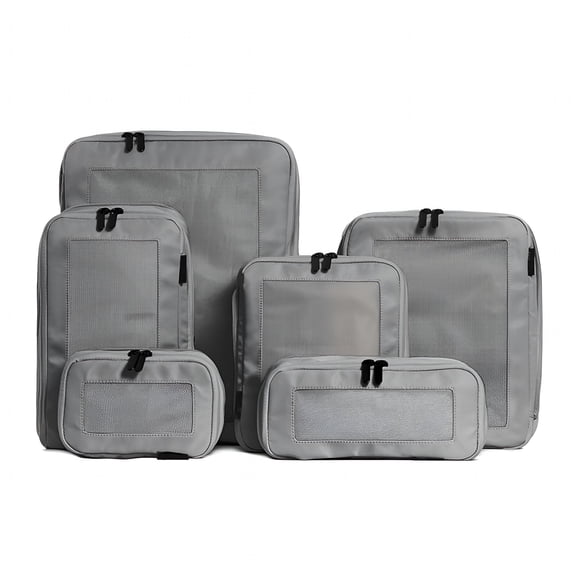 XIBUFE Compression Packing Cubes for Travel - Luggage Organizer Bags - Double Zipper Packing Cubes for Suitcases (6-Pack,Light Grey)