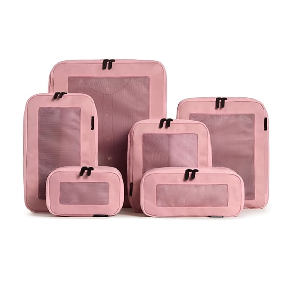 XIBUFE Compression Packing Cubes for Travel - Luggage Organizer Bags - Double Zipper Packing Cubes for Suitcases (6-Pack,Rose)