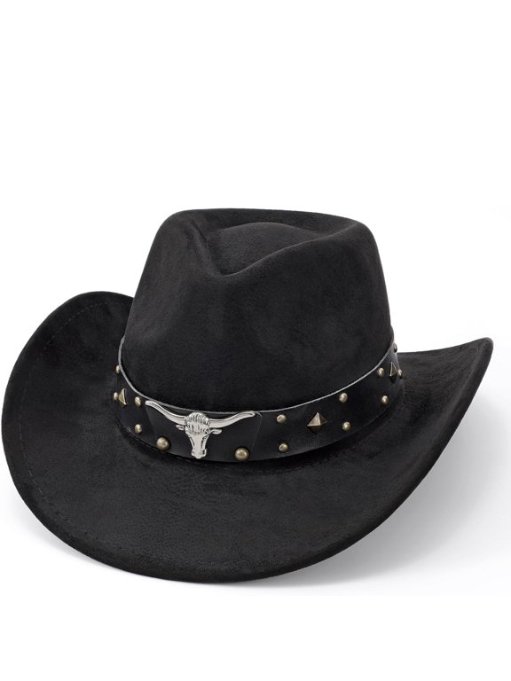 Cowboy Hat for Men Women Suede Western Leather Cowgirl Hats Uniex Hat,Wide Brim Felt Cowboy Cowgirl Hats,Western Hat for Texas Rodeo Country Halloween Party,Hat Size 7-7 5/8,Gift for Lover