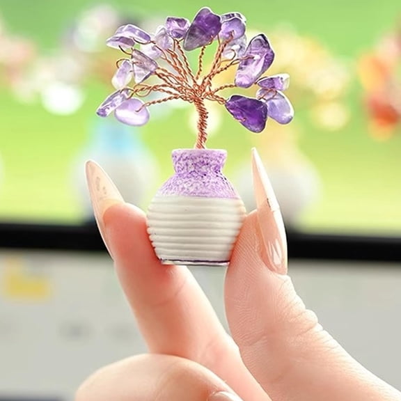 XIBUFE Crystal Bonsai Tree with Base,Handcrafted Gemstone Money Figurine for Wealth,Feng Shui,Chakra Balancing,Energy Flow,Healing and Prosperity Decor,Ideal Home and Gift Item (Purple)