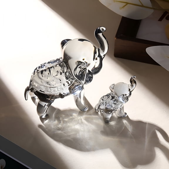 XIBUFE Crystal Elephant Figurines One Large and One Small Glass Elephants,Animal Collectible Figurines Ornaments Birthday for Christmas Tabletop Decoration for Home OfficeSmoky Gray
