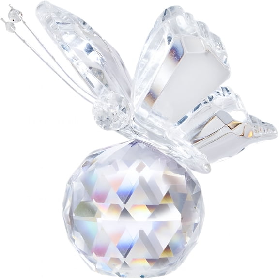 XIBUFE Crystal Flying Butterfly with Crystal Ball Base Figurine Collection Cut Glass Ornament Statue Animal Collectible (Clear)