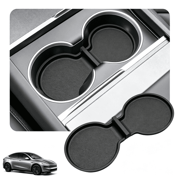 XIBUFE Cup Holder Insert for Model Y Juniper 2025-2026 Model 3 Highland Center Console Coaster Liner Mat Pad,For Refresh Accessories,Solid Tpe,1Pc Black Trim Standard/Premium/Performance