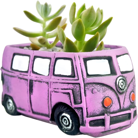XIBUFE Cute Succulent Plants Pots,Small Planter Pots with Drainage Hole,Flower Pots for Home Indoor Outdoor Garden Decoration(Purple Bus)