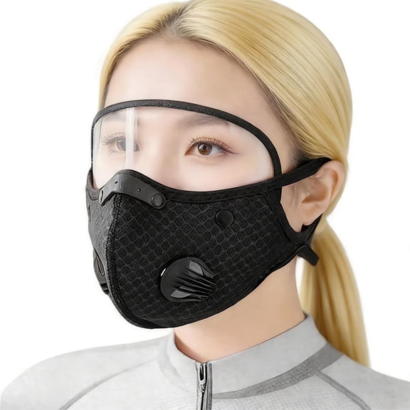 XIBUFE Cycling Mask with Eye Shield Reusable Mesh Cover with Breathing Valve for Wind Dust Splashes, Protective Face Shield Mask, Black