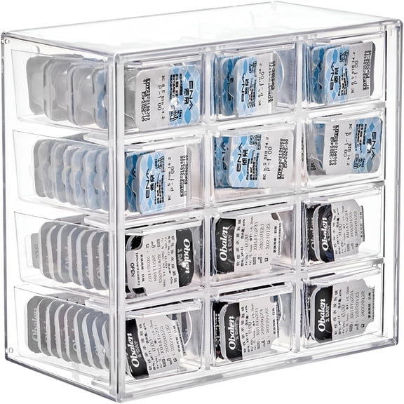 XIBUFE Daily Contact Lens Case Storage Box,12 Grids Large Capacity Daily Eye Contact Colored Lenses Organizer Bin,Easy Hang Up Clear Plastic Box for All Brand Cosmetic Contact Lens Cases
