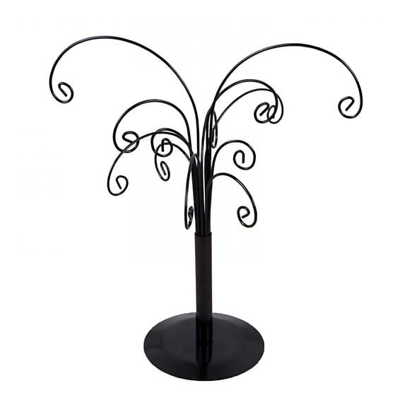 XIBUFE Decorative Tree Display Stand Rotating Ornament,Black Metal Tabletop Display Stand with Multiple Hooks for Hanging Ornaments,Glass Balls,Jewelry,and Small Crafts
