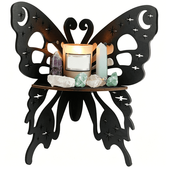 XIBUFE Delicate Corner Storage Rack Unique Hollow Butterfly Shaped Shelf Wood Display Stand Home Wall Decorations