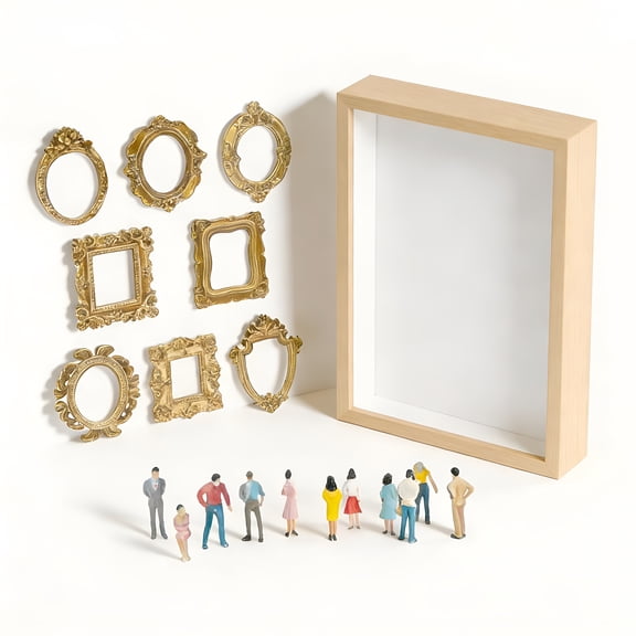 XIBUFE Diy Mini Museum Silhouette Box,Mini Museum Picture Frame for Anniversary,Wedding,Birthday & Home Decor (Natural Color-No Lights)