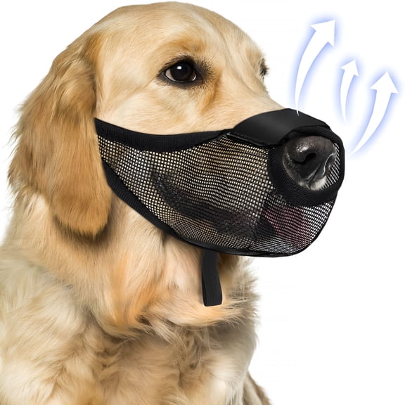 XIBUFE Dog Muzzle,Soft Air Mesh Muzzles for Medium Sized Dogs,Breathable Dog Muzzles for Scavenging Biting Licking&Barking,Adjustable Mouth Guard with Front Opening,Allows Panting