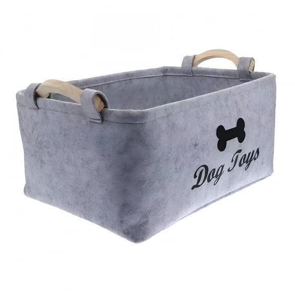XIBUFE Dog Toy Bin Large,Dog Organization and Storage,Toys Organizer Storage,Basket for Storage,Felt Bin,Charcoal Gray,Bone Design,Wood Handles,19X12X10 In,1 Pc,Organizer