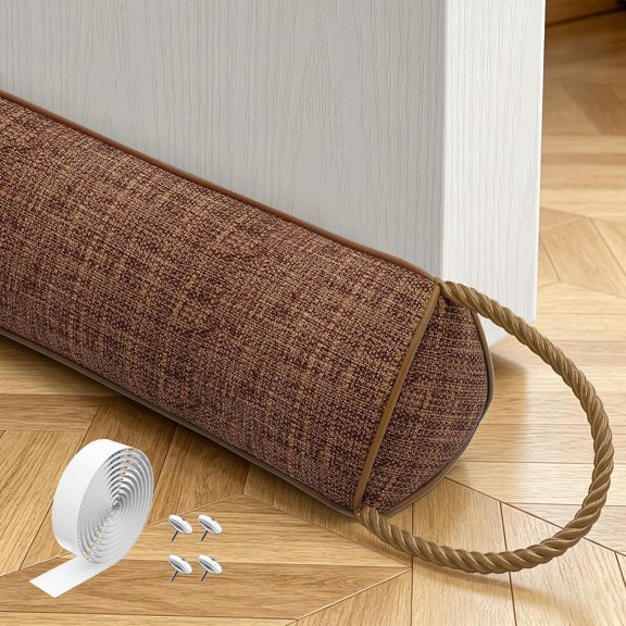 XIBUFE Door Draft Stopper 36In Brown,Linen Fabric under Door Seal,Soundproof&Thermal Insulation,Energy Saving Weather Stripping,Includes Adhesive Strips for Easy Installation