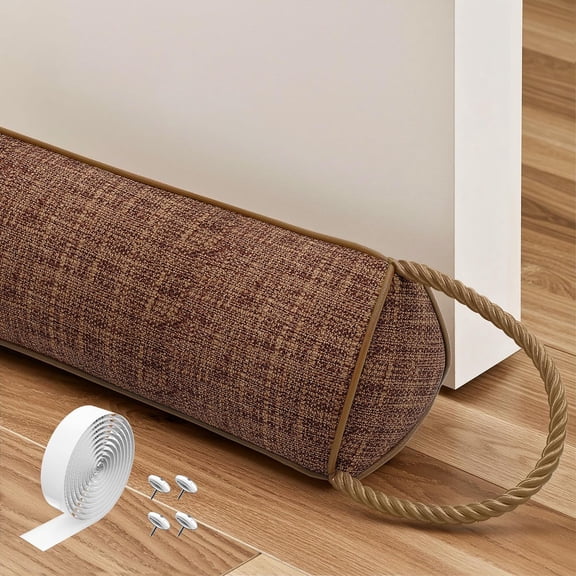 XIBUFE Door Draft Stopper Bottom Doors 36 Inch Brown Faux Linen Weather Stripping Seal Noise Soundproof Thermal Insulation Home Doors 36 Inch Soundproof Thermal Insulation Door Draft Stoppers