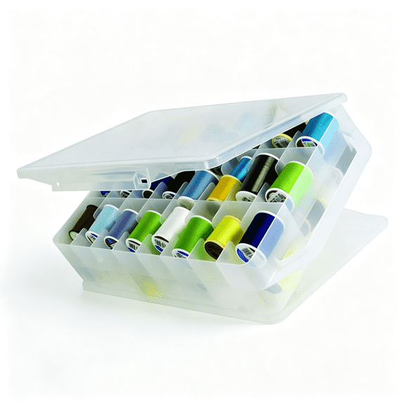 XIBUFE Double-Sided Sewing Organizer Box with 46 Grids - Clear Plastic Thread Storage Case for Embroidery Floss, Sewing Threads, Needles, Beads & Craft Supplies (Portable Craft Organization)
